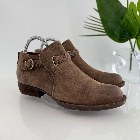 Born Womens Sylvia Boot Size 6.5 Brown Suede Distressed Braid Strap Boho Bootie - Picture 2 of 16